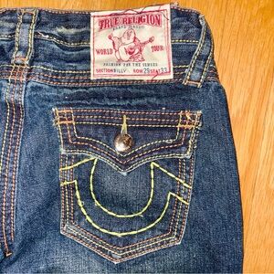True Religion Dark Blue Jeans with Yellow Stitching
